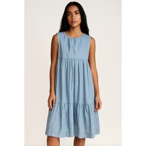 Harper Denim Chambray Tiered Sleeveless Babydoll Dress Jumper‎ Size M NWT